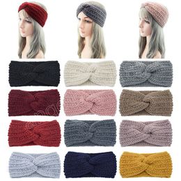 Solid Colour Knitted Knot Cross Headband Autumn Winter Girls Hair Accessories Elastic Hair Band for Women Hair Accessories