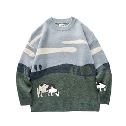 Men Winter Sweaters Pullover Cows Vintage Mens O-Neck Korean Fashions Sweater Women Casual Harajuku Clothes 220819