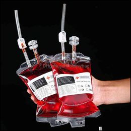 Gift Wrap 25Pc Halloween Blood Bag For Drinks Pvc Reusable Drink Pouches Vampire Theme Party Props Horror Decoration Y220805 Bdesybag Dhaiw