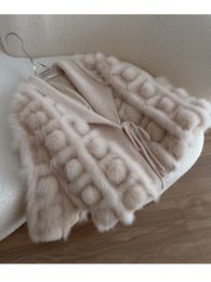 OFTBUY New Fashion Real Fox Fur Coat Women Autumn Winter Knitted Cardigan Jacket blended Thick Warm Belt Turn Down Collar