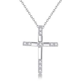 925 Sterling Silver AAA Zircon Cross Pendant Necklace For Women Man Fashion Wedding Party Charm Jewellery