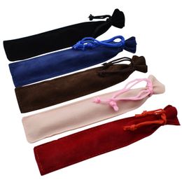 Velvet Drawstring Pen Bag Pouch Small Cloth Pencil Case For One Pen Storage Black Blue Gray Pink Red Color Gift 15Pcs