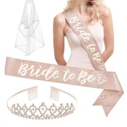 Bachelorette Party Decorations Rose Gold Glitter Kit Bridal Shower Supplies Bride to Be Sash Rhinestone Tiara Veil Party Favour MJ0757