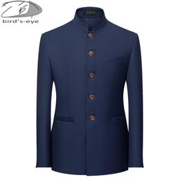 6Color Men s Solid Color Stand Collar Suit Chinese Style Slim Fit Blazer Male ZhongShan Jacket Tunic 220819