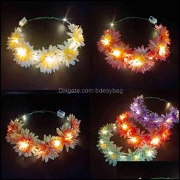 Decorative Flowers Wreaths Rattan Flower Light Up Led Headband Luminous Garland Glow Wreath Hair Accessories Birthday Part Bdesybag Dhja5