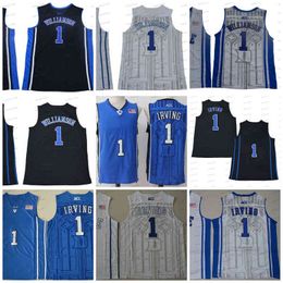 Mens NCAA Blue 1 Zion College Basketball White 1 Kyrie Irving Blue White Black Men College Jersey Summer Sports Uniforms Stitched Good Quali