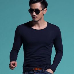 Men Spring Autumn Comfort Long Sleeve Men's T-shirt O-neck Solid Polyester T Shirt Men Classic Colour All-match Red Blue Black 220819