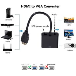 HDMI-compatible TO VGA Connectors Adapter 1080P Digital TO Analogue Audio Converter Male Famale For PC Laptop TV Box Projector