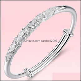 Bangle Quaint And Exquisite Retro Peony Filigree Bracelet Hollow Plate Flower Smart Rich Petal Design Party Birthday Gift Carshop2006 Dhbrn