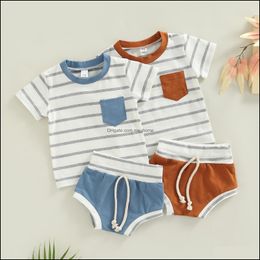 Clothing Sets Summer Europe Infant Baby Boys Set Kids Short Sleeve Stripe T-Shirt Shorts 2Pcs Children Outfits Mxhome Drop Del Mxhome Dhtup