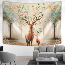 Moose Head Oil Paint Carpet Wall Hanging Bohemian Style Psychedelic Witchcraft Art Cartoon Home Decor J220804