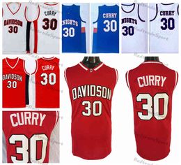 Mens Vintage Davidson Wildcat Stephen Curry 30 Basketball Jerseys Red White Charlotte Christian Knights High School Stitched Shirts Blue S-X