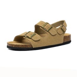 Sandals Summer Beach Cork Women Casual Outside Flats Shoes Couple Fashion Non-Slip Double Buckle Sandalias Black CamelSandals