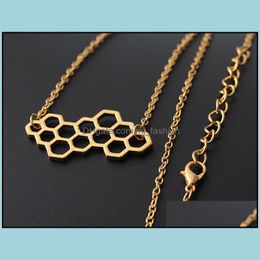 Pendant Necklaces Charm Cute Simple Hive Bee Honeybee Necklace Collares Hexagon Choker Drop Delivery 2021 Jewellery Pendants Mjfashion Dhbju