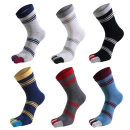 Men's Socks Men Business Five Finger Toe Middle Tube Cotton Breathable Long Crew Solid Sweat Absorbing Soft Sport Dress SockMen's