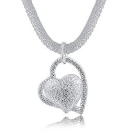 925 Sterling Silver Double Heart Pendant AAA Zircon Necklace For Women Fashion Wedding Charm Jewelry