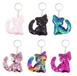 Cat Keychains Colorful Sequins Glitter Key Holder Keyring Key Chain For Car Key Cellphone Bag Handbag Charms