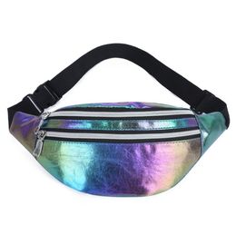 High quality Holographic Fanny Pack Hologram Waist Bag Laser PU Beach Travel Banana Hip Bum packs Waistbags Women Belt Bag Girls sports chest bags