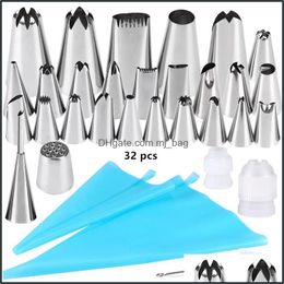 Baking Pastry Tools 32 Pcs/Set Bag Tips Kitchen Diy Icing Pi Cream Cookie Tool Bags Nozzle Set Cake Decorating Drop Delivery Mjbag Dholv