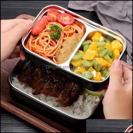 Dinnerware Sets Double-Layer 304 Stainless Steel Lunch Box Japanese Style Tableware Bento For Student Office Workers Large Drop Mjbag Dhtwn