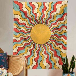 80S Abstract Sun Tarot Carpet Wall Hanging Boho Bedroom Girl Room Dorm Hippie Witchcraft Decoration mural J220804