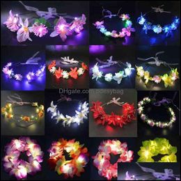 Decorative Flowers Wreaths 1Pcs Led Neon Rave Party Wreath Crown Flower Headband Lights Garland Gift Hair Band Birthday We Bdesybag Dhgrw