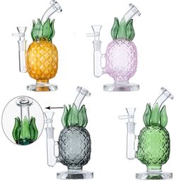 Pineapple Style Yellow Green Pink Hookahs Black Grey Glass Bongs Unique 7 Inch Smoking Pipes Bong Bubbler Mini Dab Oil Rigs Perc Percolators With Bowl WP2194