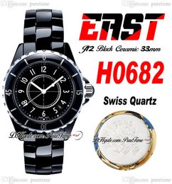 EAST J13 33mm H0682 Swiss Quartz Ladies Watch Korea Ceramic Black Dial White Number Markers Ceramics Bracelet Super Edition Womens Watches Puretime