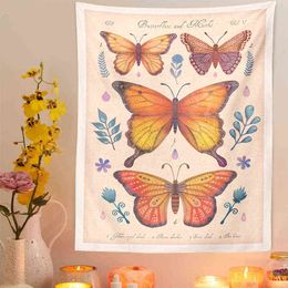 Vintage Butterfly Wall Hanging Rugs Illustration Aesthetic Tapestry Graphic Carpet Colorful Decor Art J220804