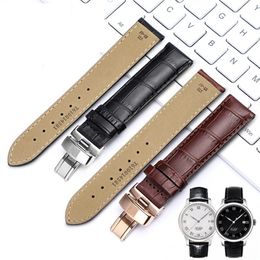 19mm 20mm 21mm 22mm Genuine Leather Watch Band for Tissot T035 Lilock T063 T41 Curved End Handmade Watch Strap Butterfly Buckle 220819