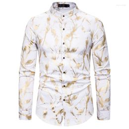 Men's Casual Shirts LUCLESAM Men Bronzing Print Dress Shirt Mens Long Sleeve Button Up Blouse Stage Costumes Disco