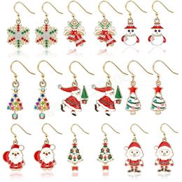 Christmas Tree Santa Claus Deer Bell Glove Snowflake Dangle Earrings for Women Girls Party Holiday New Year Jewellery Gifts