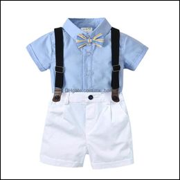 Clothing Sets Summer Baby Gentleman Boys Clothes Set Bowtie Shirt And Suspender Shorts Kids 2Pcs Children Boy Outfits Mxhome D Mxhome Dh5Ls