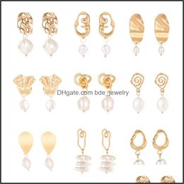 Boucles d'oreilles en or vintage pour femmes Bonne bouche d'oreille géométrique Big Wedding Irregar Water Ewater Pearl Bijoux Fashion Delive Bdejewelry DHUL6
