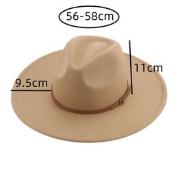 women hats winter big brim 9.5cm solid band belt fedora hat khaki black outdoor cowboy jazz caps for men sombreros de mujer 220819