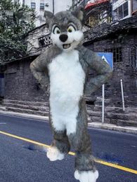 2022 Long Fur Husky Dog Fox Mascot Costume Fursuit Halloween Furry Suit Cartoon Outfits Halloween Party Birthday Dress Up