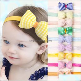 Hair Accessories Summer Cute Baby Girl Headband Plaid Bowknot Children Elastic Hairband Bandanas Head Band Candy Colour Princes Mxhome Dhr18