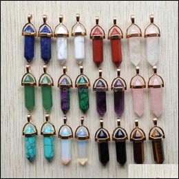 Arts And Crafts Gold Natural Stone Rose Quartz Mixed Pillar Shape Charms Point Chakra Pendants For Jewelry Making Wholesal Sports2010 Dheuh