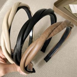 PU Leather Cross Twisted Headband Women Thin Hair Hoop Black Beige Coffee Head Hoops Non-slip Hairbands Hair Accessories