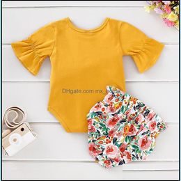 Clothing Sets Ins Summer Infant Baby Girls Set Kids Flare Sleeve Rompers And Florals Pp Shorts Child Babies 2Pcs Outfits Mxhom Mxhome Dhshi