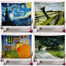 Boho Decoration Home Aesthetic Room Tapestry Van Gogh Oil Paint Wall Cloth Background Mural J220804