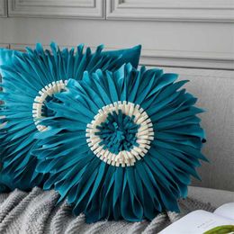 Cushion/Decorative Pillow Modern Simple Round Chrysanthemum Dutch Velvet Sunflower Cushion Cover Home Bedding Can Be Removed WashedCushion/D