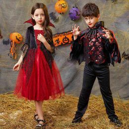 New Halloween Cosplay Children's Gauze Birthday Party Vampire Princess Dress Scary Girl Ghost Clothes Scary Vampire Cape Costume Y220819
