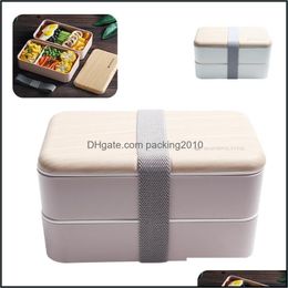 Dinnerware Sets Double Layers Lunch Box Microwavable Bento Boxes Container Sandwich Fruit Storage Holder Case Outdoor Wit Packing2010 Dhgmy