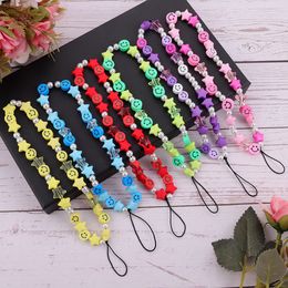 Mobile Phone Chain Colourful Acrylic Beads Pearl Charm Cellphone Strap Anti-lost Lanyard For iPhone14 13 12 11 Pro Jewellery Wristband