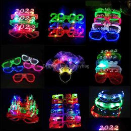 Decorative Flowers Wreaths 1Pcs Flashing 2022 Led Glasses Luminous Light Glow Headband Night Club Bar Eye Wear Gift Party Bdesybag Dhxcn