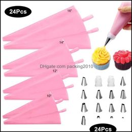 Baking Pastry Tools 24 Pcs/Set Bags Korean Nozzle Set Bag Tips Cookie Cake Decorating Kitchen Diy Icing Pi Cream Reusab Packing2010 Dh7Xf