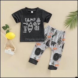 Clothing Sets Summer Europe Infant Baby Boys Set Kids Letter Short Sleeve T-Shirt Cartoon Bear 2Pcs Children Outfits Mxhome Dr Mxhome Dhbre