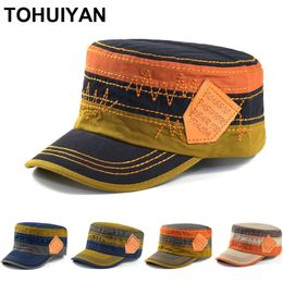 TOHUIYAN Classic Mens Flat Top Cap Cadet Patrol Bush Hat 100% Washed Cotton Army Caps For Women Fall Summer Military Hats 220819