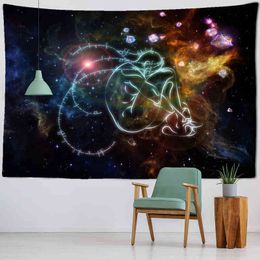 Abstract Starry Sky Character Carpet Wall Hanging Bohemian Tapiz Witchcraft Colorful Artist Home Decor J220804